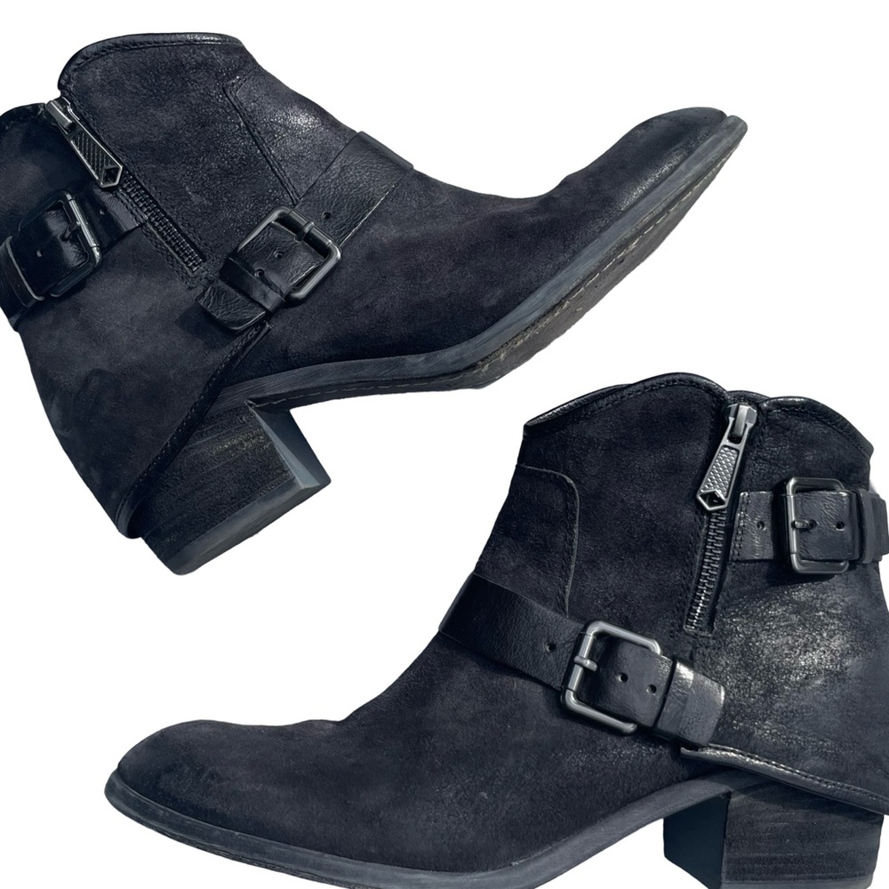 Donald J. Pliner Black Suede Leather Dalis Moto Ankle Boots Booties Women’s 11